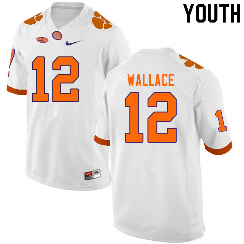 Youth #12 K'Von Wallace Clemson Tigers College Football Jerseys Sale-White
